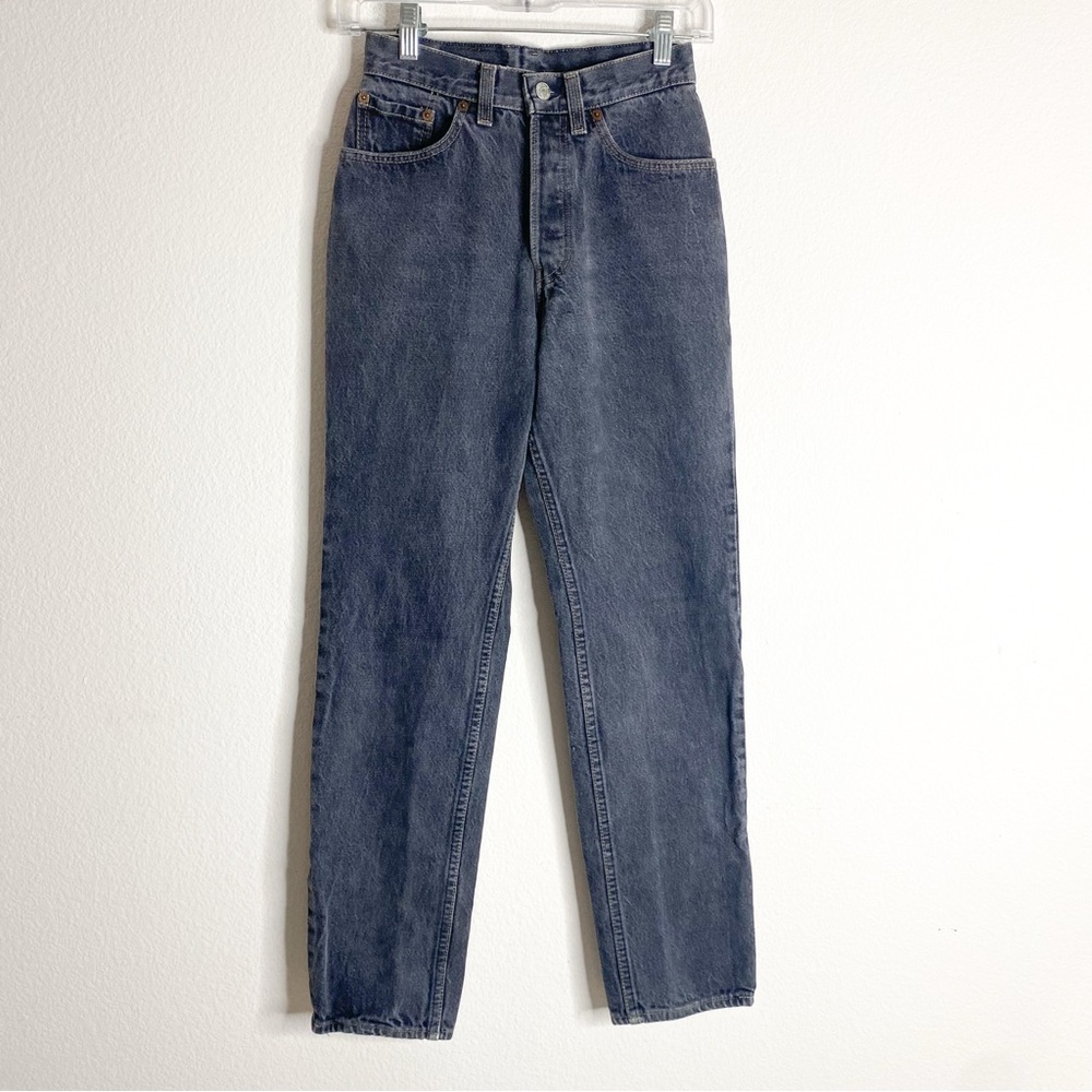 True Vintage 90s Levi’s Washed Black Tapered Leg Button Fly High Rise Jeans